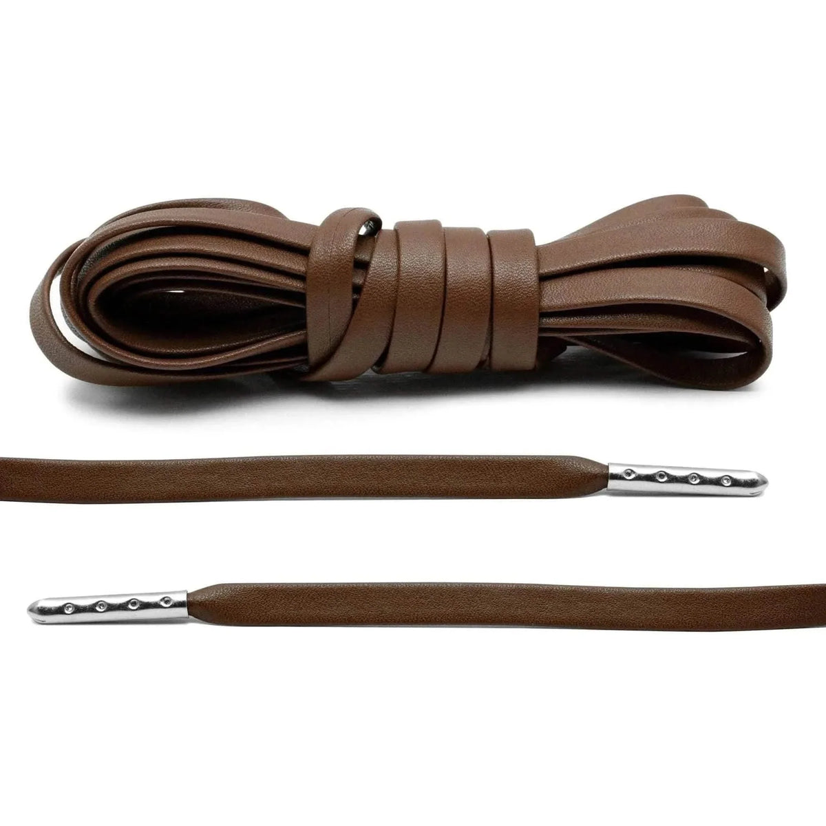 Brown Leather Shoe Laces with Silver Metal Tips