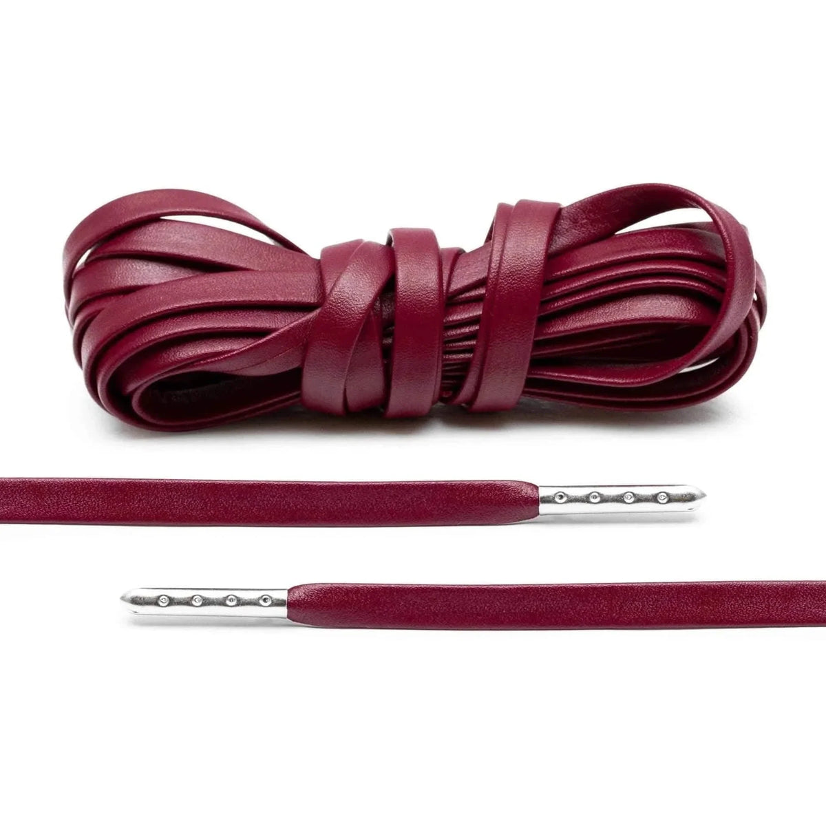 Burgundy Leather Shoe Laces with Silver Metal Tips