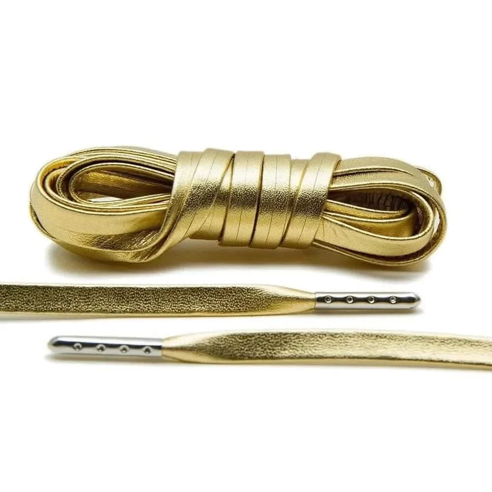 Gold Leather Shoe Laces with Silver Metal Tips