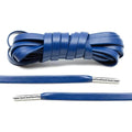 Navy Blue Leather Shoe Laces with Silver Metal Tips