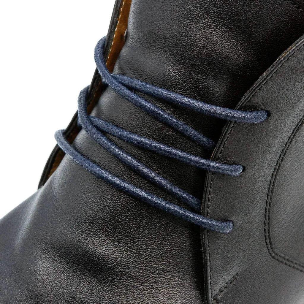Navy Blue Waxed Cotton Dress Shoe Laces, Round – view 2