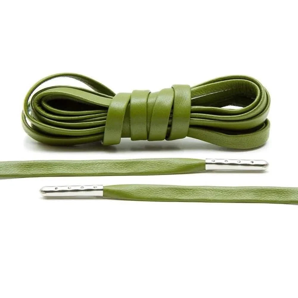 Olive Leather Shoe Laces with Silver Metal Tips