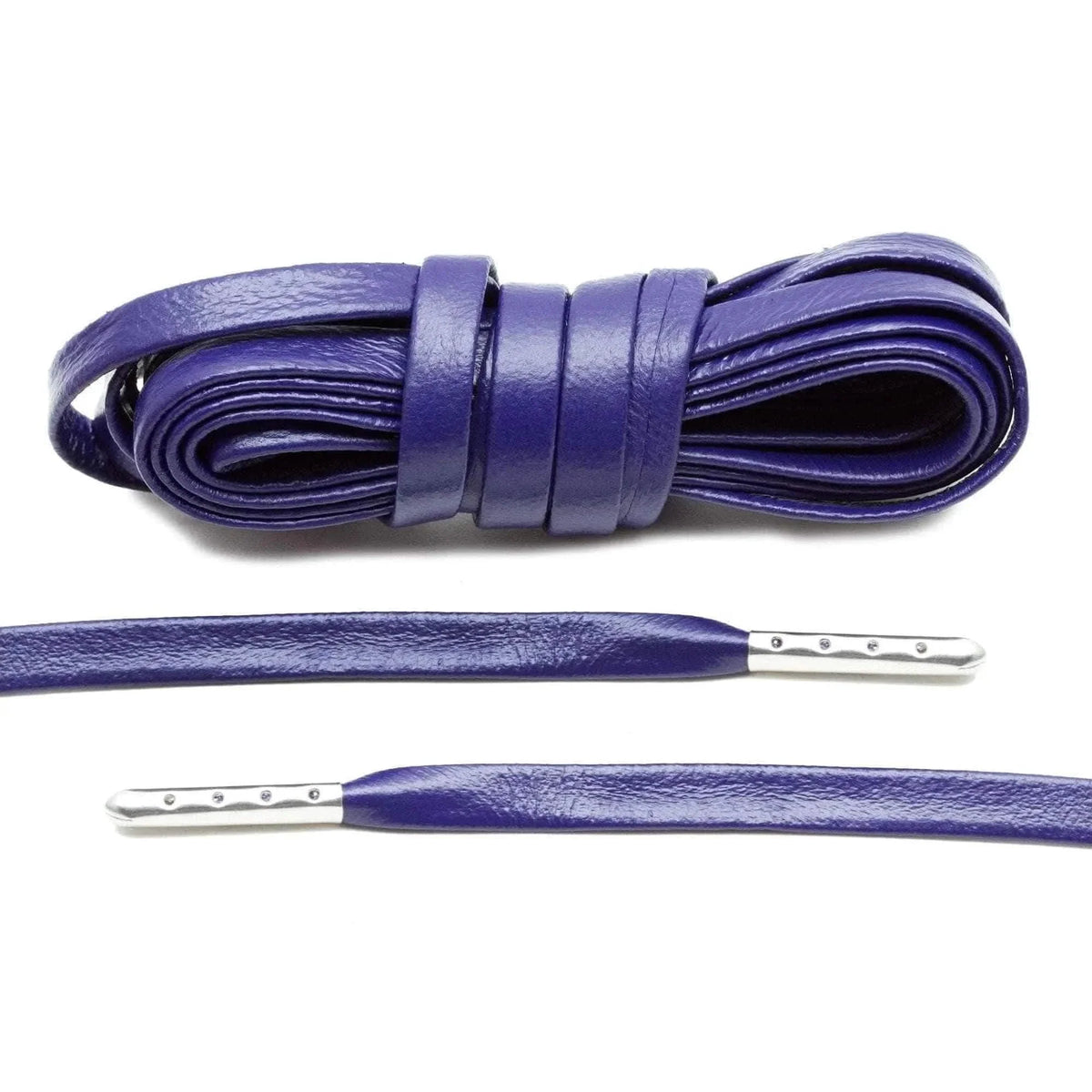 Purple Leather Shoe Laces with Silver Metal Tips
