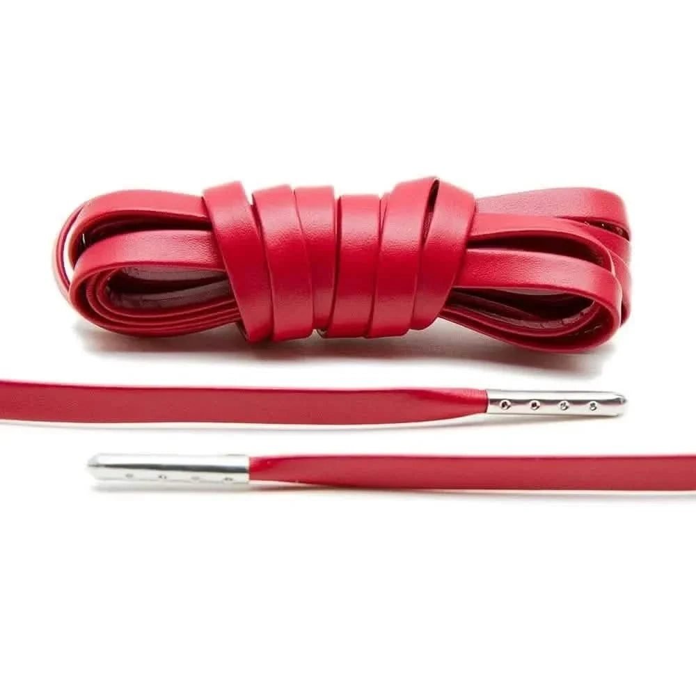 Red Leather Shoe Laces with Silver Metal Tips