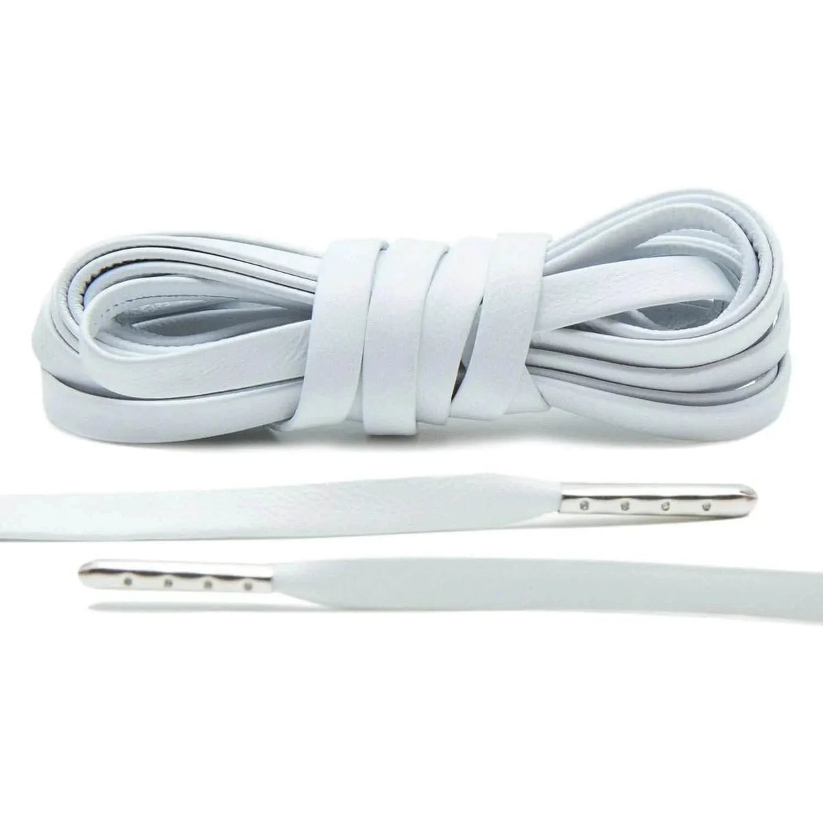 White Leather Shoe Laces with Silver Metal Tips