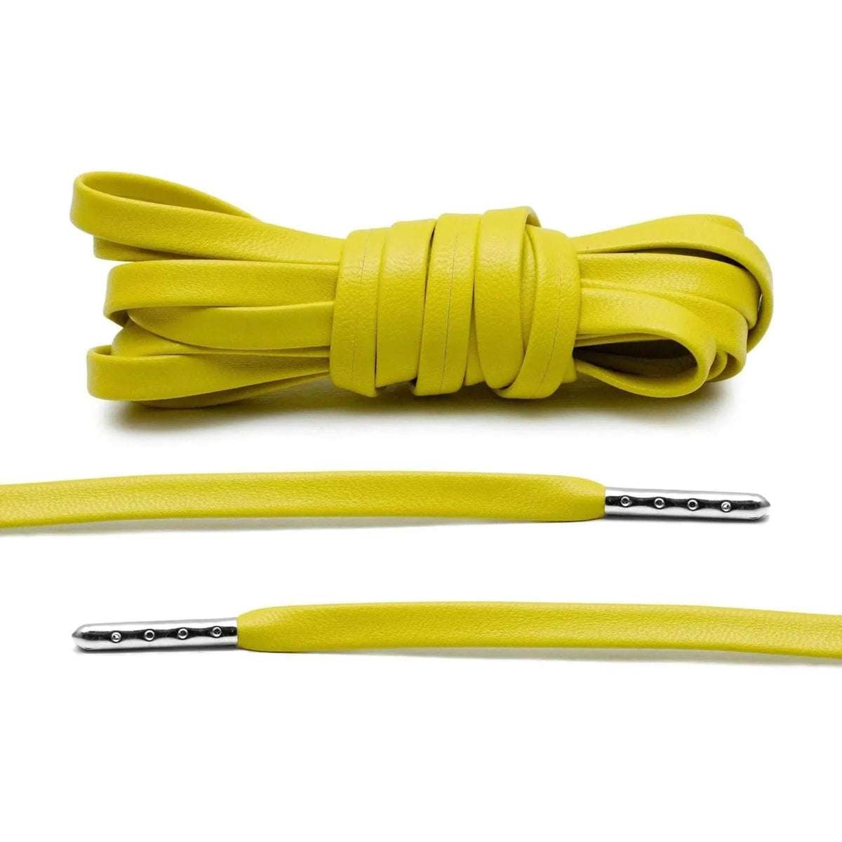 Yellow Leather Shoe Laces with Silver Metal Tips